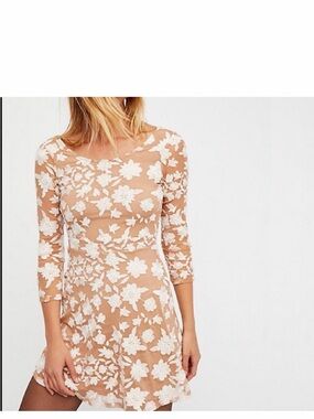 For Love & Lemons Nude Floral Lace Mini Dress